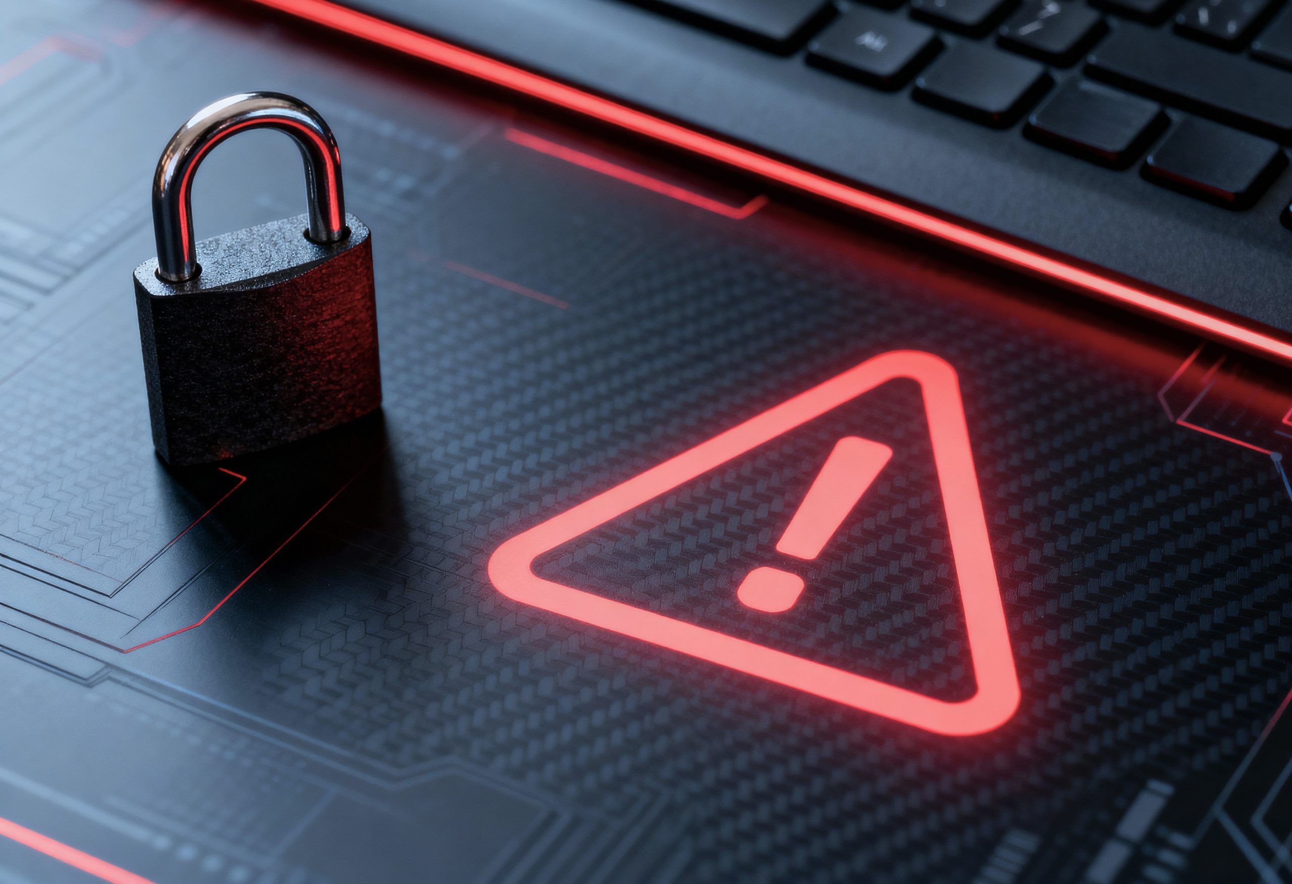 cybersecurity warning padlock representing information security risks identified during ISO 27001 risk assessment